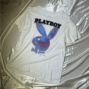 PLAYBOY White Tee with Blue Graphic